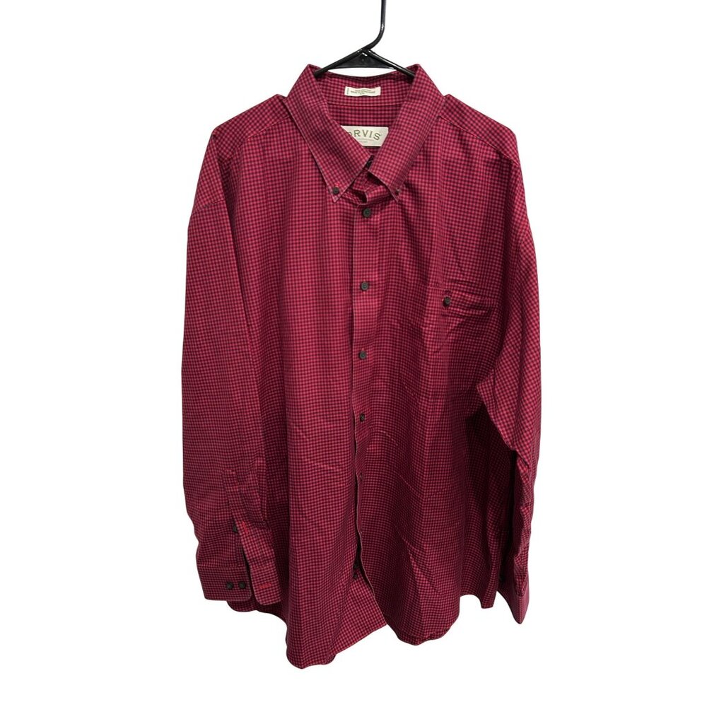 Orvis Gingham Check Long Sleeve Button Front Shirt Red Black Sz XXL Officewear